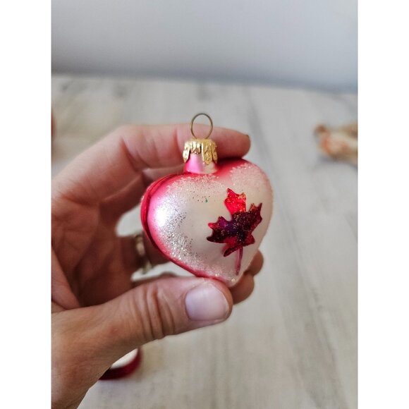 Vintage heart Canadian glass ornament Xmas tree set - Picture 8 of 11
